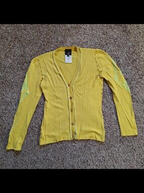 Just Cavalli Roberto Cavalli Yellow Silk Trim Knit Cardigan IT 42 US Small